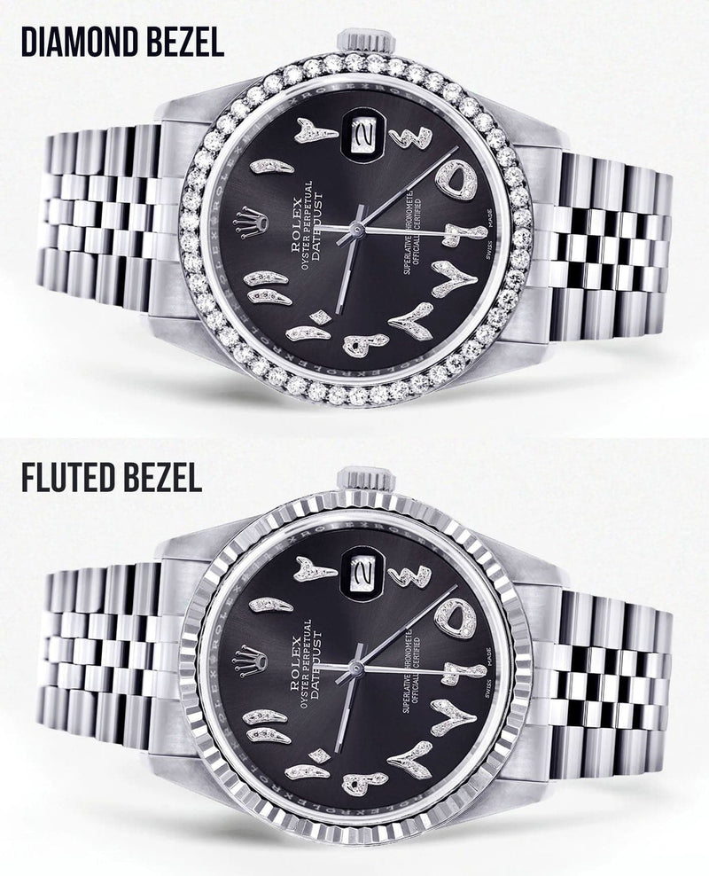 Diamond Mens Rolex Datejust Watch 16200 | 36 MM | Custom Arabic Diamond Dial | Jubilee Band | Diamond Bezel