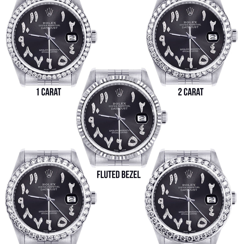 Diamond Mens Rolex Datejust Watch 16200 | 36 MM | Custom Arabic Diamond Dial | Jubilee Band | Diamond Bezel
