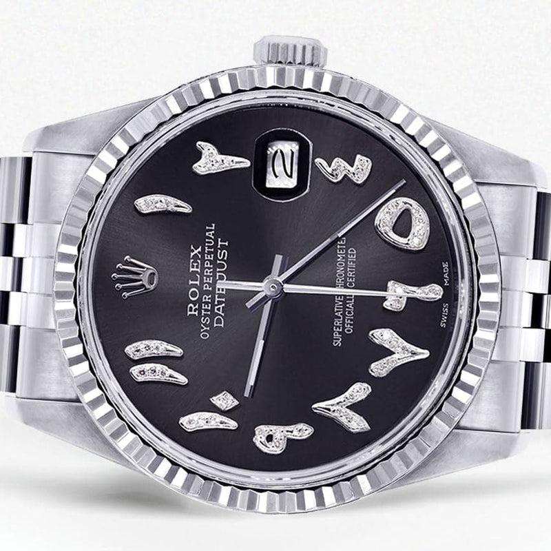 Mens Rolex Datejust Watch 16200 | Fluted Bezel | 36Mm | Black Arabic Dial | Jubilee Band