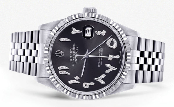 Mens Rolex Datejust Watch 16200 | Fluted Bezel | 36Mm | Black Arabic Dial | Jubilee Band