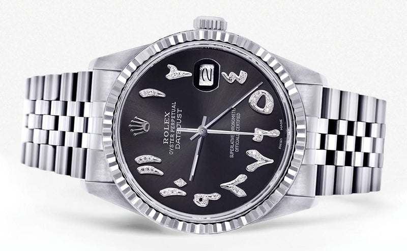 Mens Rolex Datejust Watch 16200 | Fluted Bezel | 36Mm | Black Arabic Dial | Jubilee Band