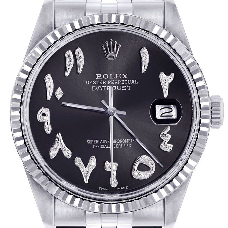 Mens Rolex Datejust Watch 16200 | Fluted Bezel | 36Mm | Black Arabic Dial | Jubilee Band