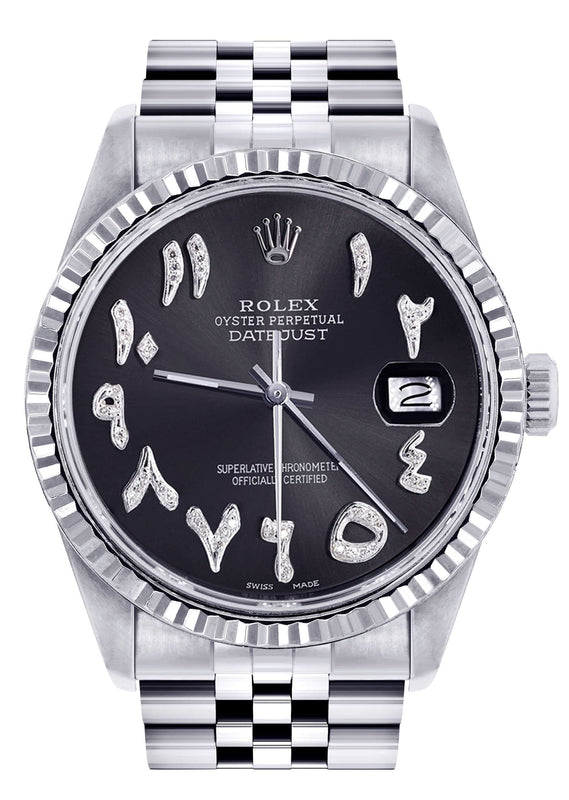 Mens Rolex Datejust Watch 16200 | Fluted Bezel | 36Mm | Black Arabic Dial | Jubilee Band