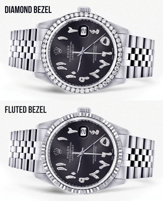 Diamond Mens Rolex Datejust Watch 16200 | 36 MM | Custom Arabic Diamond Dial | Jubilee Band | Diamond Bezel