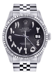 Womens Rolex Datejust Watch 16200 | Fluted Bezel | 36Mm | Black Arabic Dial | Fluted Bezel | Jubilee Band