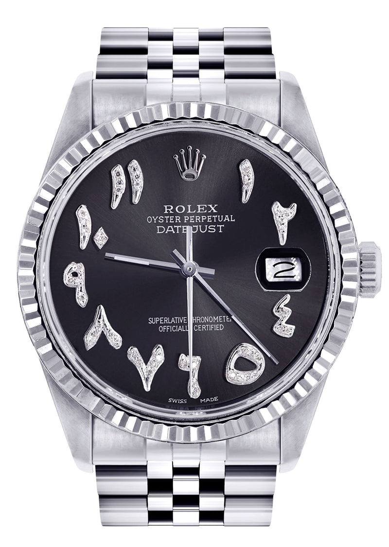 Womens Rolex Datejust Watch 16200 | Fluted Bezel | 36Mm | Black Arabic Dial | Fluted Bezel | Jubilee Band