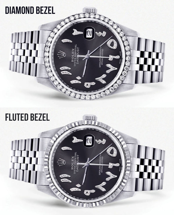 Womens Rolex Datejust Watch 16200 | 36 MM | Custom Arabic Diamond Dial | Jubilee Band | Diamond Bezel