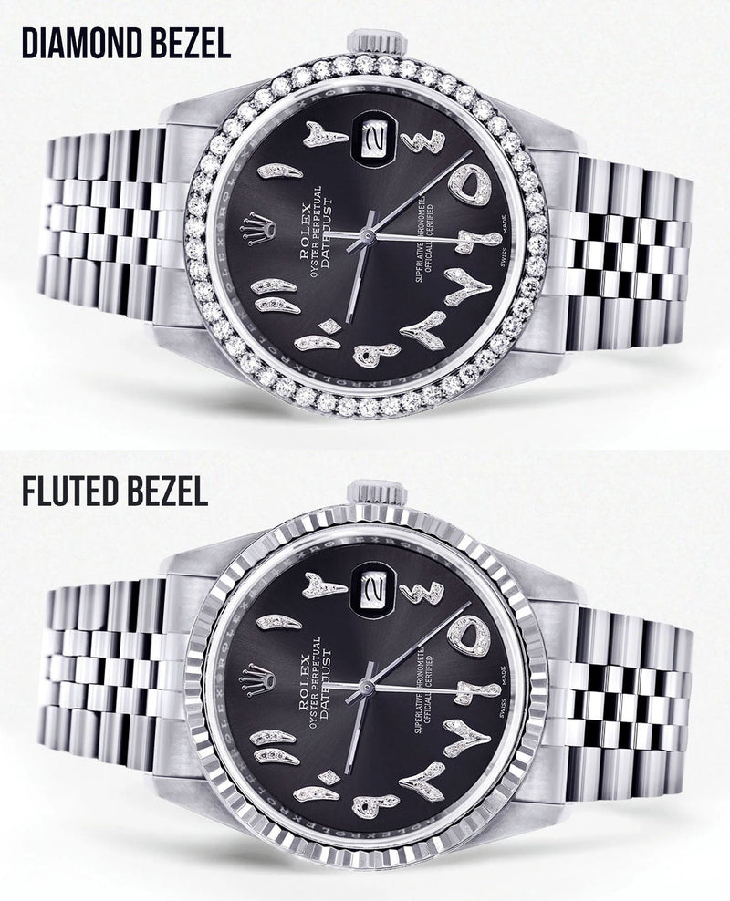Womens Rolex Datejust Watch 16200 | 36 MM | Custom Arabic Diamond Dial | Jubilee Band | Diamond Bezel