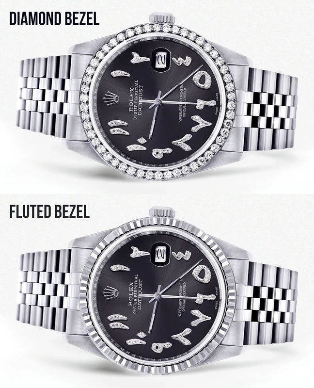 Womens Rolex Datejust Watch 16200 | 36 MM | Custom Arabic Diamond Dial | Jubilee Band | Diamond Bezel
