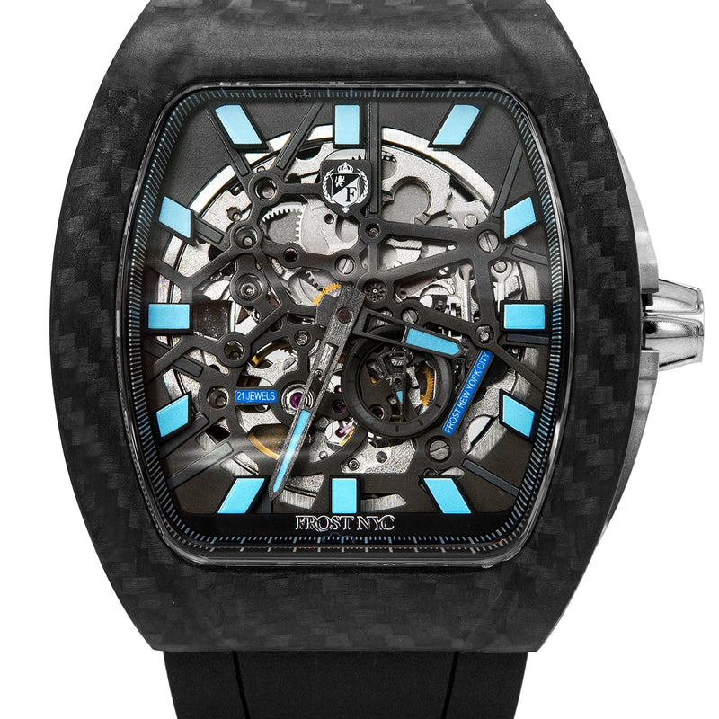 Frost NYC Mens Watch - Automatic Skeleton Carbon Fiber Sport Watch | FRST-01-CFS | Black