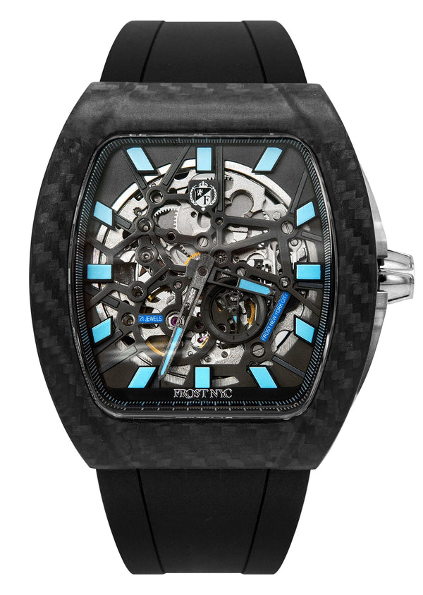 Frost NYC Mens Watch - Automatic Skeleton Carbon Fiber Sport Watch | FRST-01-CFS | Black