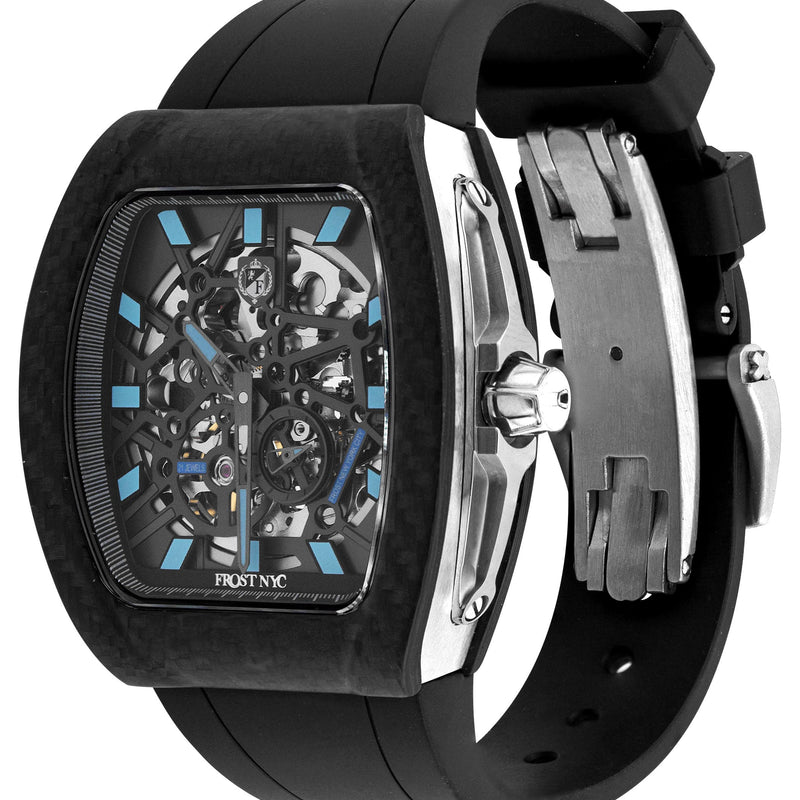 Frost NYC Mens Watch - Automatic Skeleton Carbon Fiber Sport Watch | FRST-01-CFS | Black