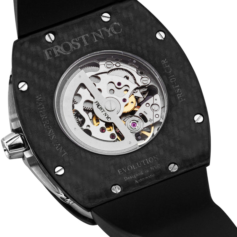 Frost NYC Mens Watch - Automatic Skeleton Carbon Fiber Sport Watch | FRST-01-CFS | Black