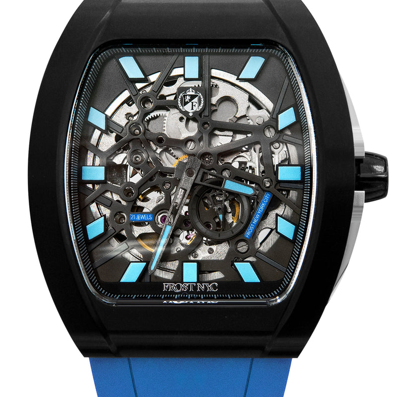 Frost NYC Mens Watch - Automatic Skeleton Sport Black Watch | FRST-01-SB | Blue