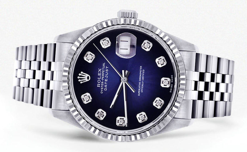 Mens Rolex Datejust Watch 16200 | Fluted Bezel | 36Mm | Blue Black Dial | Jubilee Band