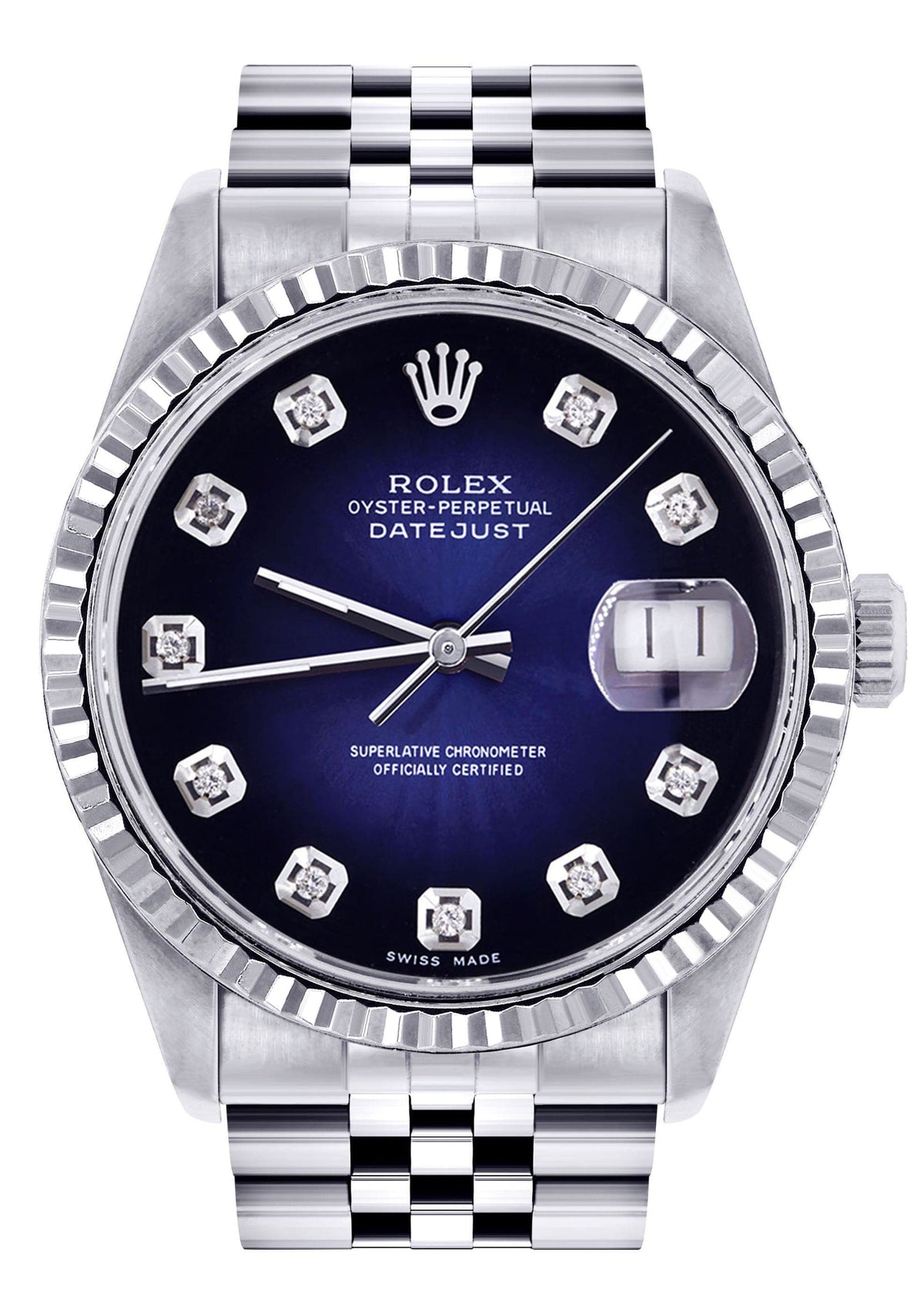 Mens Rolex Datejust Watch 16200 | Fluted Bezel | 36Mm | Blue Black Dial | Jubilee Band