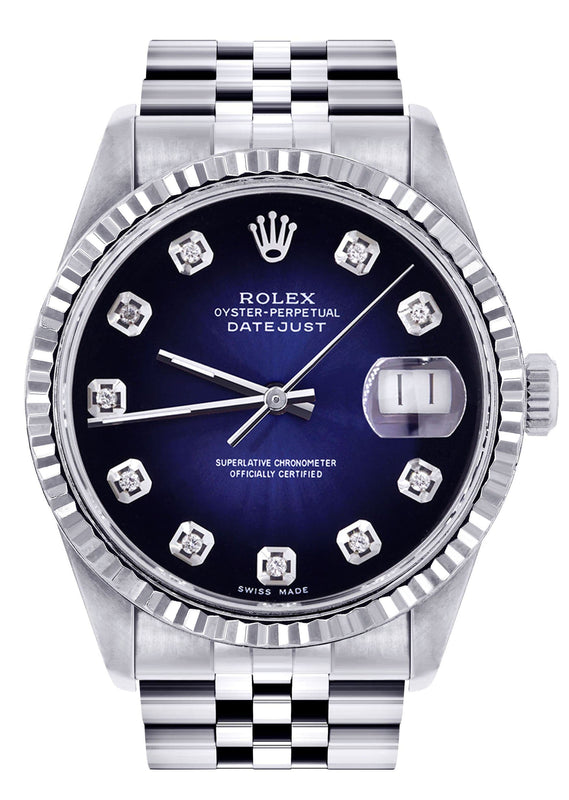 Mens Rolex Datejust Watch 16200 | Fluted Bezel | 36Mm | Blue Black Dial | Jubilee Band