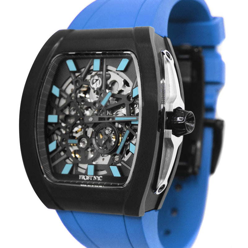 Frost NYC Mens Watch - Automatic Skeleton Sport Black Watch | FRST-01-SB | Blue