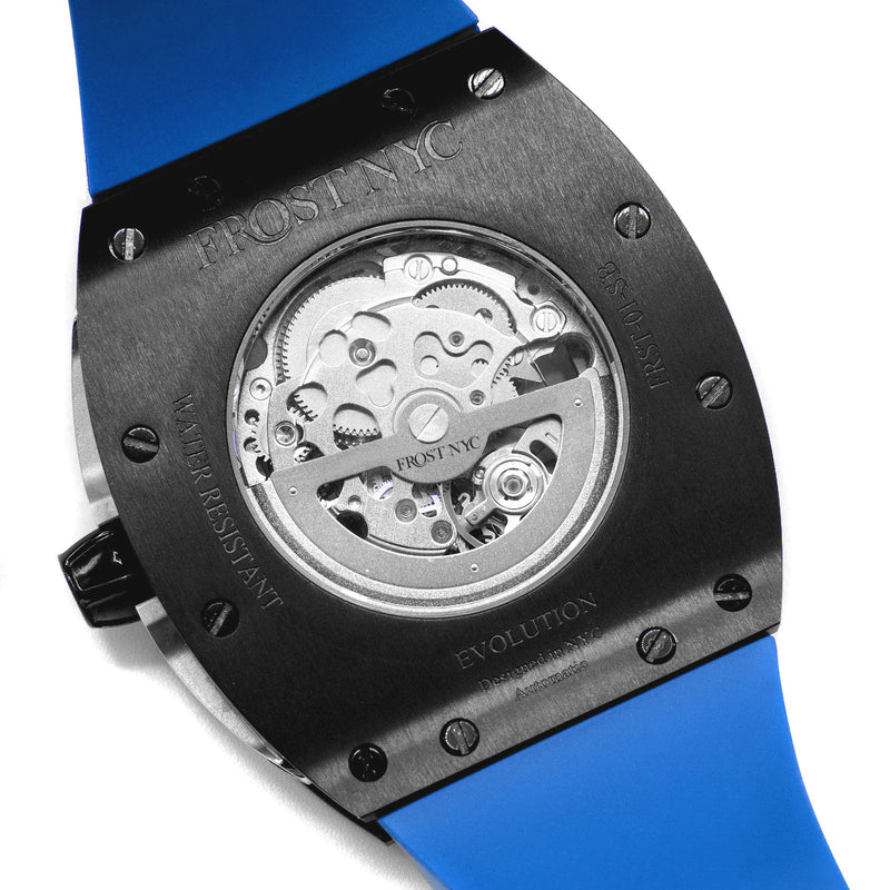 Frost NYC Mens Watch - Automatic Skeleton Sport Black Watch | FRST-01-SB | Blue