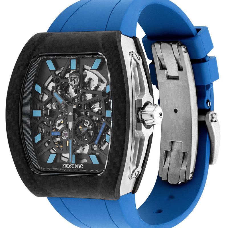 Frost NYC Mens Watch - Automatic Skeleton Carbon Fiber Sport Watch | FRST-01-CFS | Blue