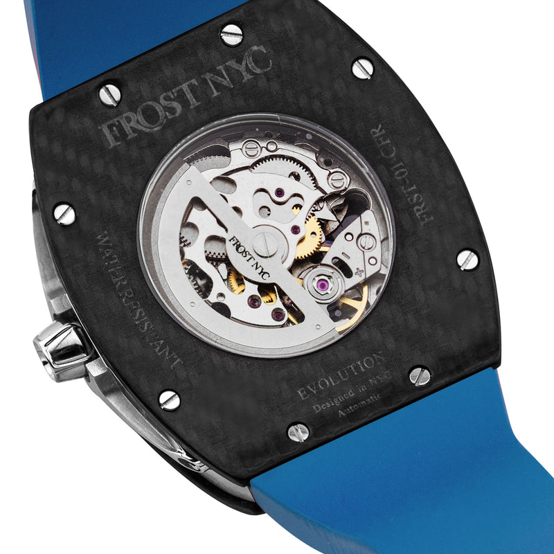 Frost NYC Mens Watch - Automatic Skeleton Carbon Fiber Sport Watch | FRST-01-CFS | Blue