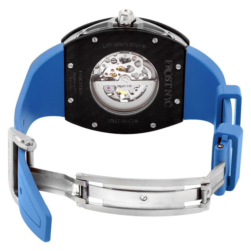 Frost NYC Mens Watch - Automatic Skeleton Carbon Fiber Sport Watch | FRST-01-CFS | Blue