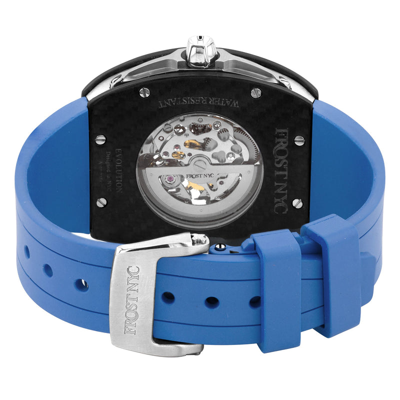 Frost NYC Mens Watch - Automatic Skeleton Carbon Fiber Sport Watch | FRST-01-CFS | Blue