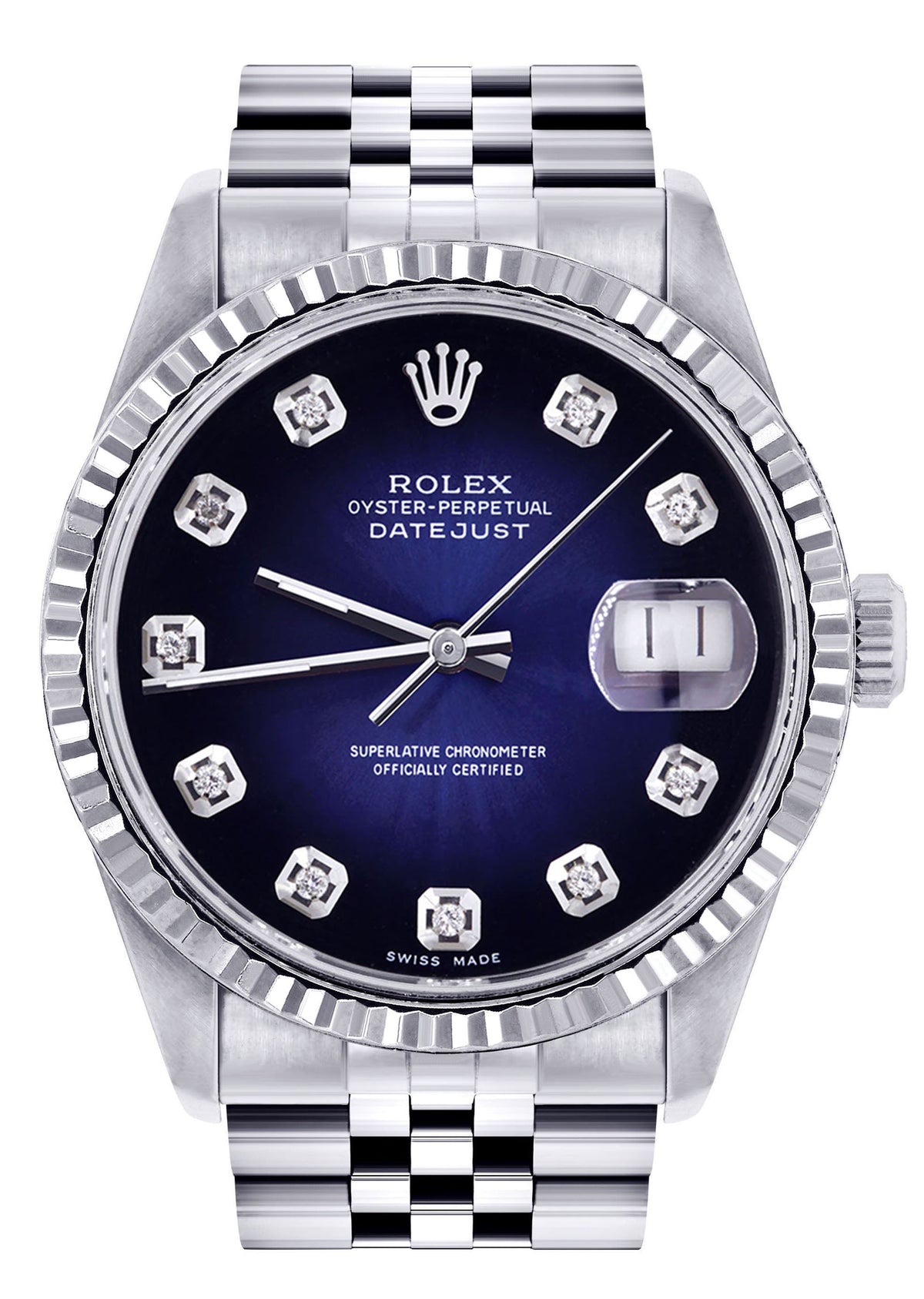 Womens Rolex Datejust Watch 16200 | Fluted Bezel | 36Mm | Blue Black Dial | Fluted Bezel | Jubilee Band