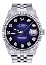 Womens Rolex Datejust Watch 16200 | Fluted Bezel | 36Mm | Blue Black Dial | Fluted Bezel | Jubilee Band