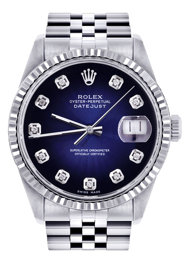 Womens Rolex Datejust Watch 16200 | Fluted Bezel | 36Mm | Blue Black Dial | Fluted Bezel | Jubilee Band