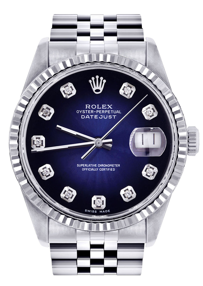 Womens Rolex Datejust Watch 16200 | Fluted Bezel | 36Mm | Blue Black Dial | Fluted Bezel | Jubilee Band