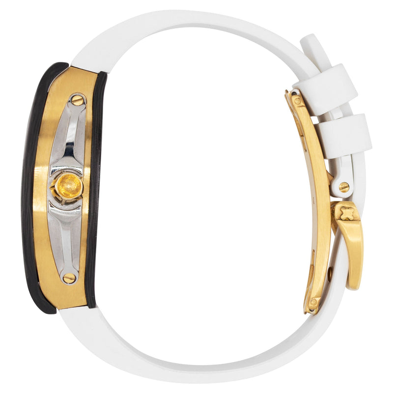 Frost NYC Mens Watch - Automatic Skeleton Carbon Fiber Sport Gold Watch | FRST-01-CFY| White