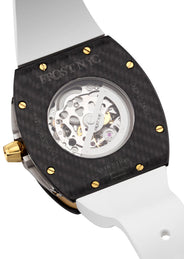 Frost NYC Mens Watch - Automatic Skeleton Carbon Fiber Sport Gold Watch | FRST-01-CFY| White