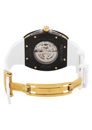 Frost NYC Mens Watch - Automatic Skeleton Carbon Fiber Sport Gold Watch | FRST-01-CFY| White