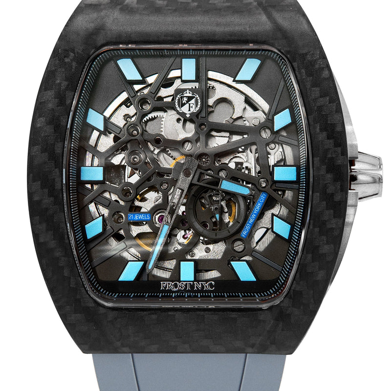 Frost NYC Mens Watch - Automatic Skeleton Carbon Fiber Sport Watch | FRST-01-CFS | Gray