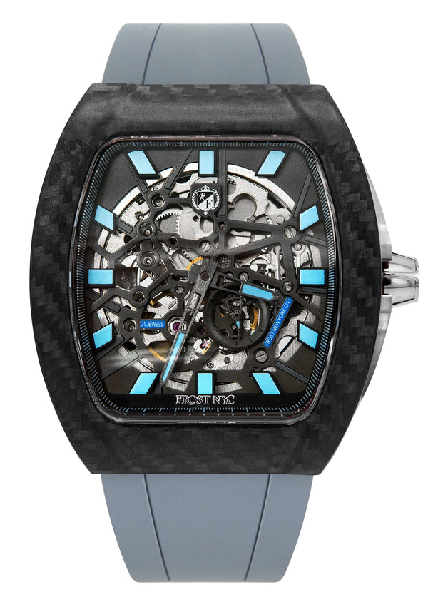 Frost NYC Mens Watch - Automatic Skeleton Carbon Fiber Sport Watch | FRST-01-CFS | Gray