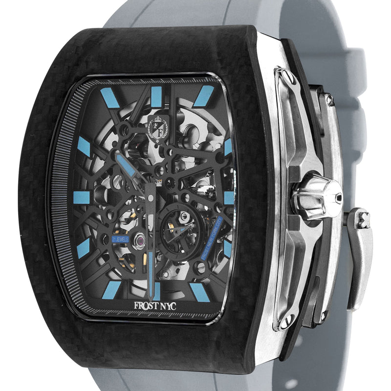 Frost NYC Mens Watch - Automatic Skeleton Carbon Fiber Sport Watch | FRST-01-CFS | Gray