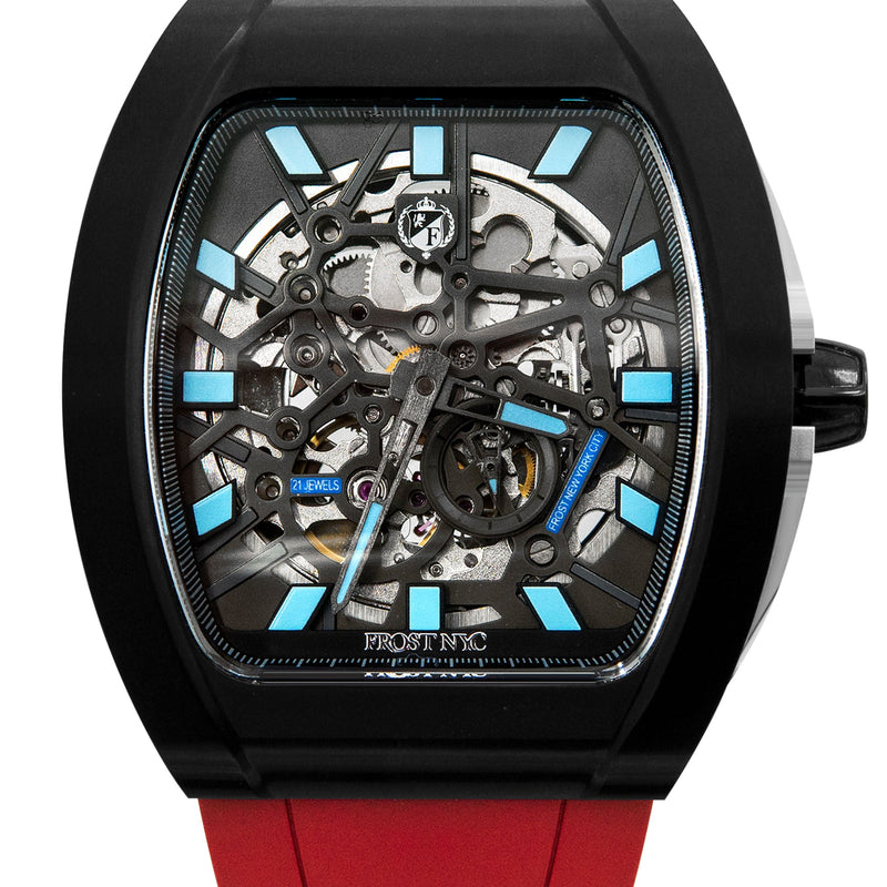 Frost NYC Mens Watch - Automatic Skeleton Sport Black Watch | FRST-01-SB| Red