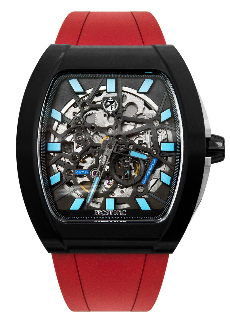 Frost NYC Mens Watch - Automatic Skeleton Sport Black Watch | FRST-01-SB| Red