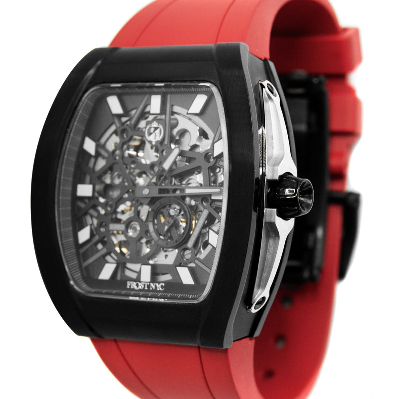 Frost NYC Mens Watch - Automatic Skeleton Sport Black Watch | FRST-01-SB| Red