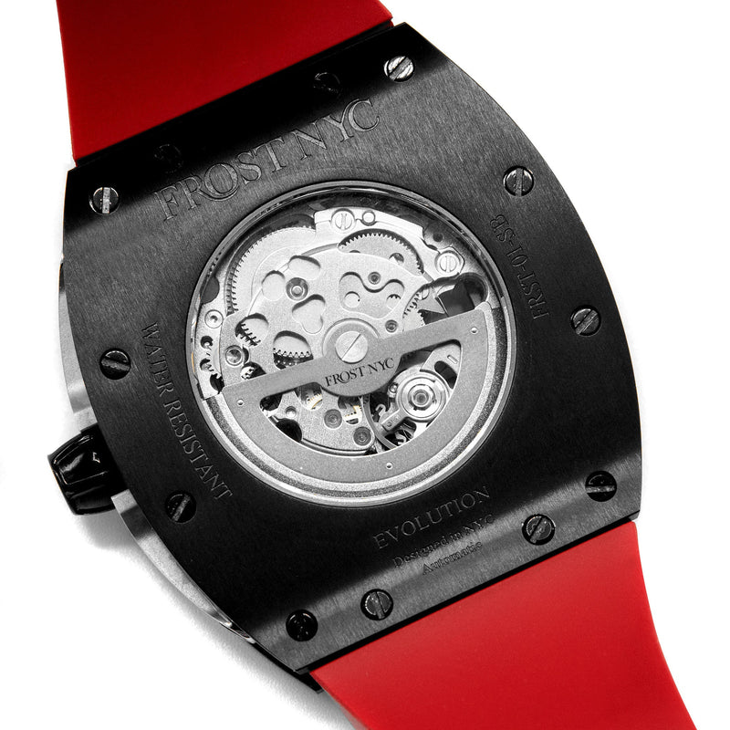 Frost NYC Mens Watch - Automatic Skeleton Sport Black Watch | FRST-01-SB| Red
