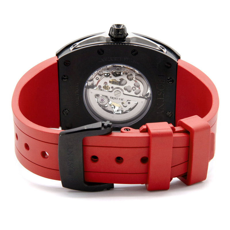 Frost NYC Mens Watch - Automatic Skeleton Sport Black Watch | FRST-01-SB| Red