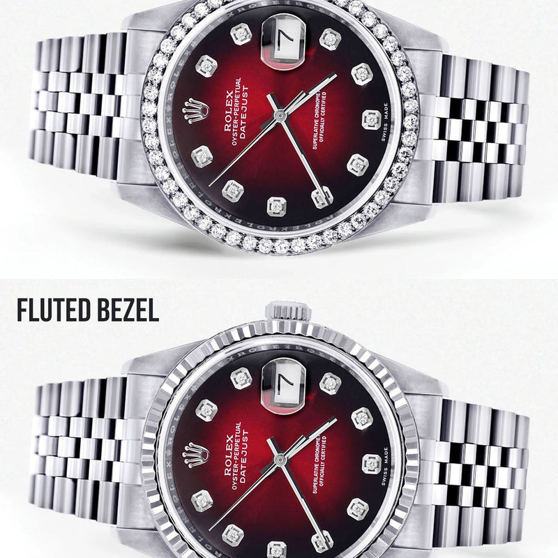 Rolex Datejust Watch | 16200  | 36MM | Red Dial | Jubilee Band | Stainless Steel