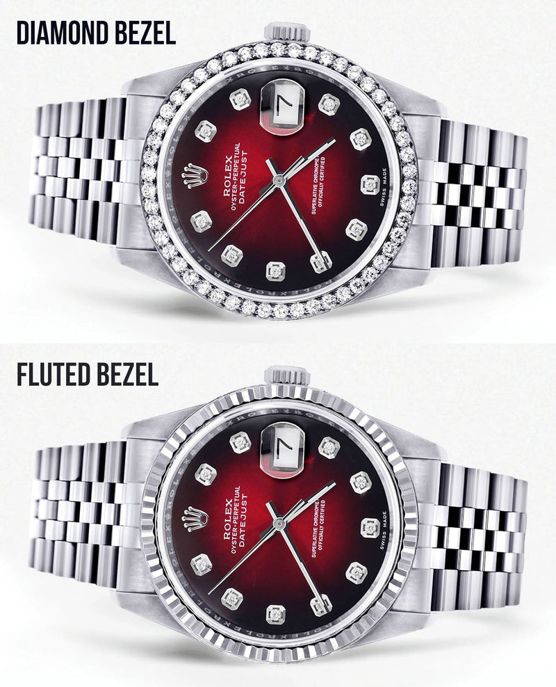Rolex Datejust Watch | 16200  | 36MM | Red Dial | Jubilee Band | Stainless Steel