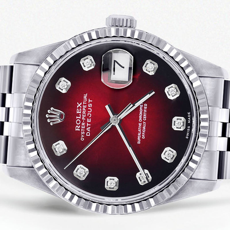 Womens Rolex Datejust Watch 16200  | 36Mm | Red Black Dial | Fluted Bezel | Jubilee Band