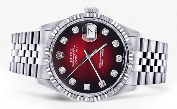 Womens Rolex Datejust Watch 16200  | 36Mm | Red Black Dial | Fluted Bezel | Jubilee Band