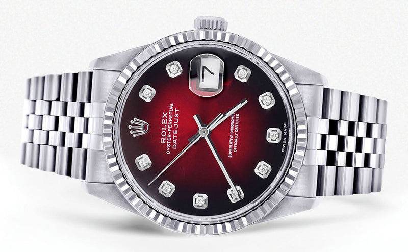 Womens Rolex Datejust Watch 16200  | 36Mm | Red Black Dial | Fluted Bezel | Jubilee Band