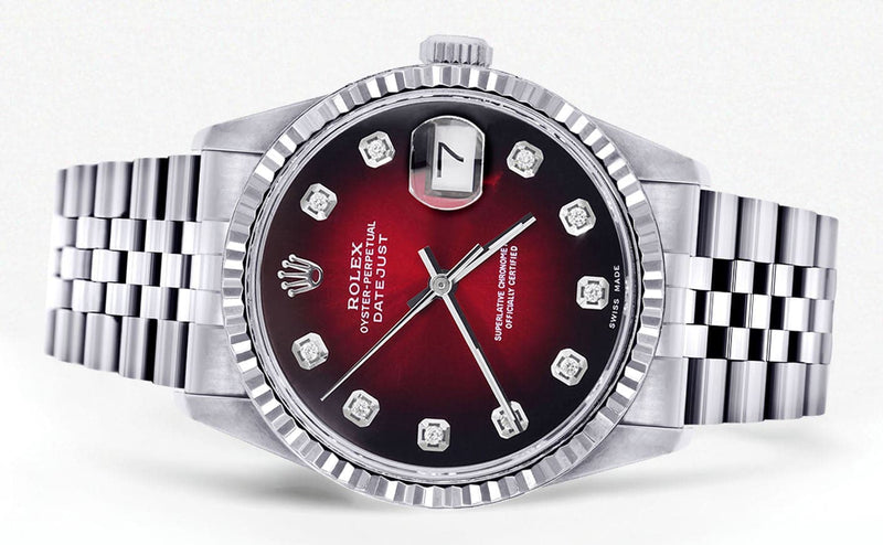 Mens Rolex Datejust Watch 16200 | Fluted Bezel | 36Mm | Red Black Dial | Jubilee Band