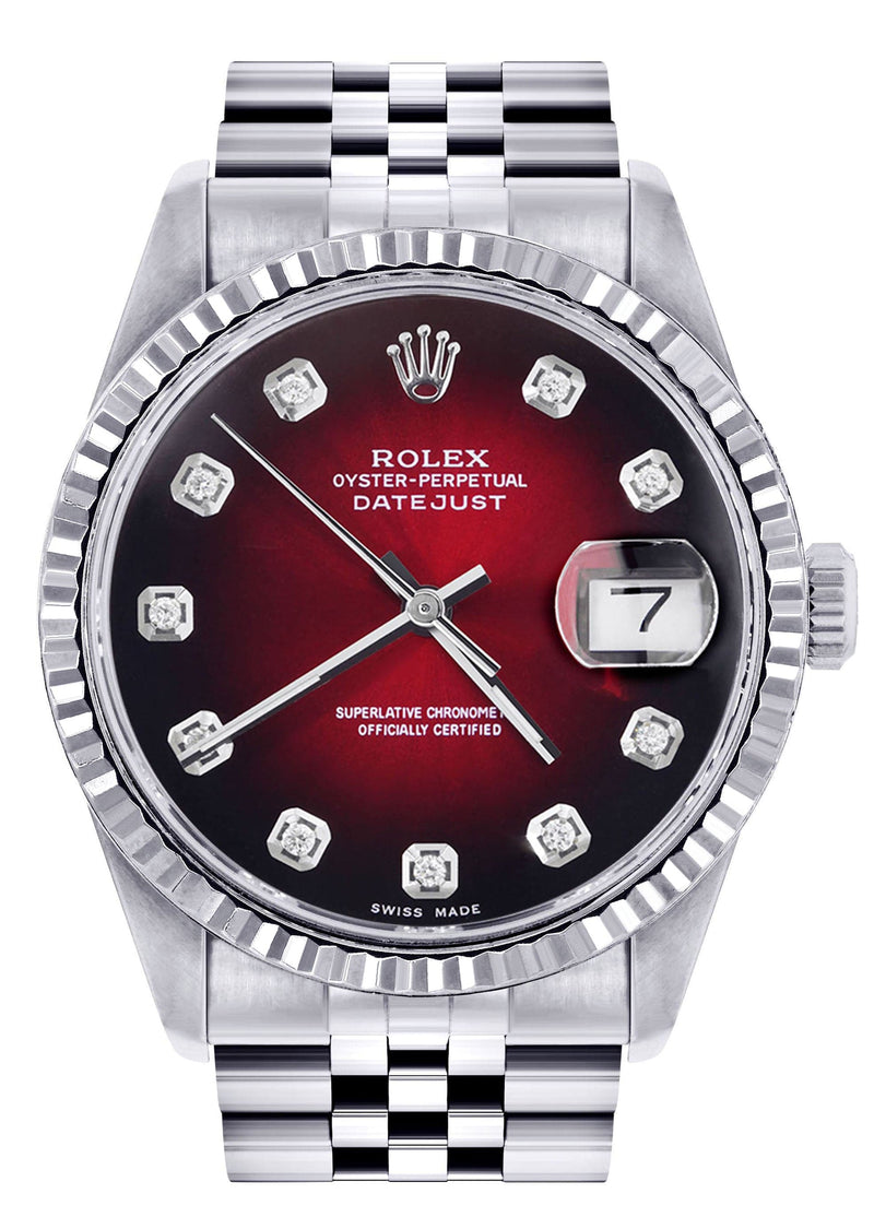 Mens Rolex Datejust Watch 16200 | Fluted Bezel | 36Mm | Red Black Dial | Jubilee Band