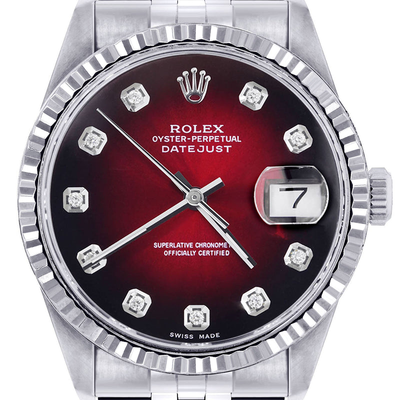 Womens Rolex Datejust Watch 16200  | 36Mm | Red Black Dial | Fluted Bezel | Jubilee Band
